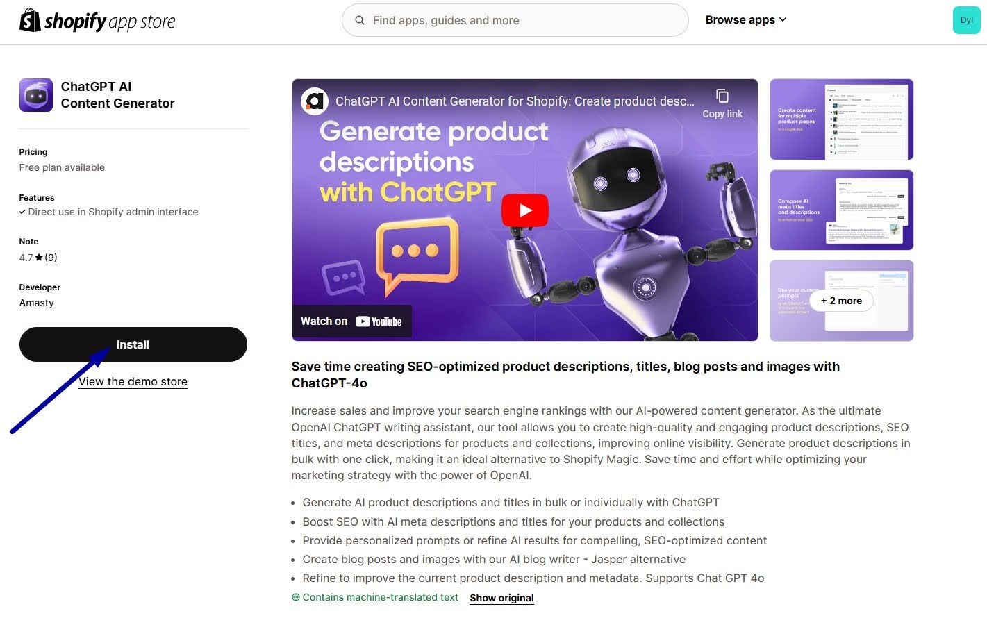 Visit the Shopify App Store and click “Install”